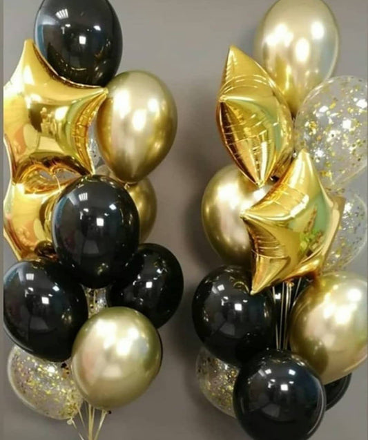 Golden Chrome Latex Balloons And Confetti Package