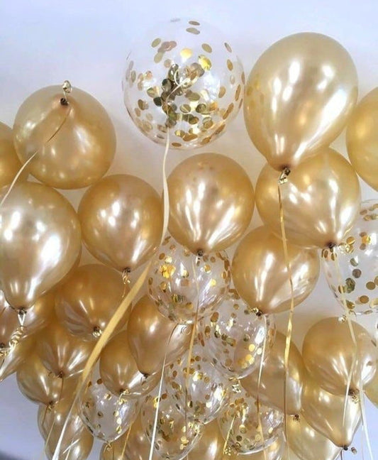Golden Latex Balloons,Confetti,Ribbon Package