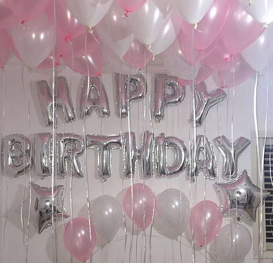 Happy Birthday In Silver and Pink Balloons Deal