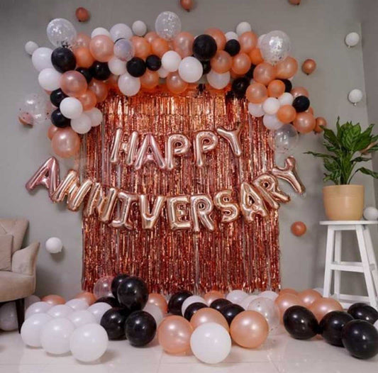 Happy Anniversary Rose gold, Black and White Balloons deal