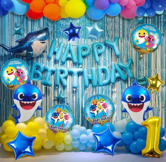 Bany shark theme birthday party balloons 