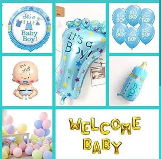 Baby Boy/Girl Welcome Balloons Decoration for Baby's Arrival - Total 102 balloons Buundle Blue 