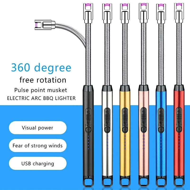 Electric Arc Lighter Flameless Arc Lighter Flexible Fireplaces 360 degree free rotation Portable Electronic Lighter Windproof for Candles, Hiking, Camping