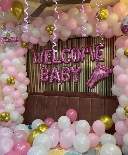 Welcome Pink Baby Girl Balloons Decoration