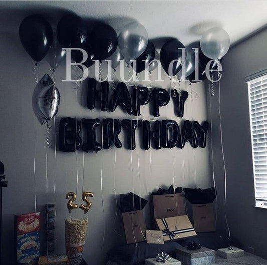 ''Happy Birthday'' Black Foil Balloons For Party Decor Deal Buundle 