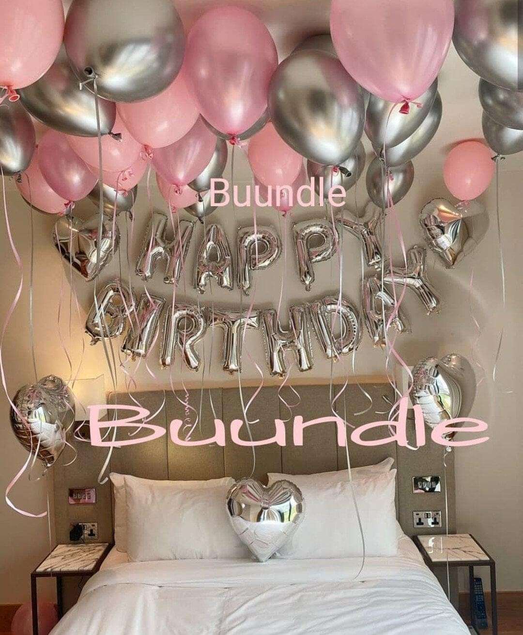 "Happy Birthday" Chrome Balloons Silver And Pink Package Buundle 