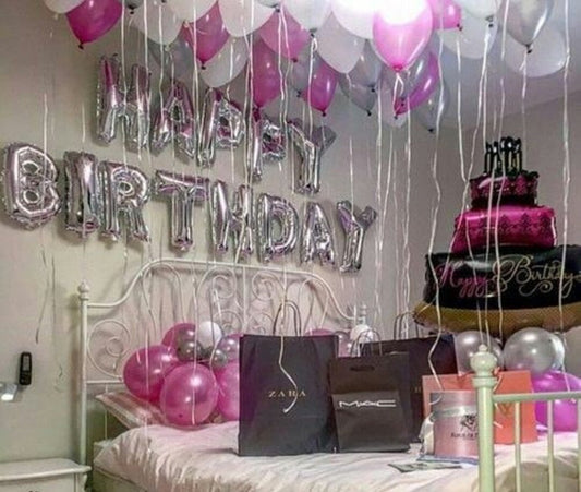 "Happy Birthday" Pink And Silver Latex Balloons Deal Buundle 