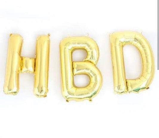 "HBD" foil balloons Buundle Golden 