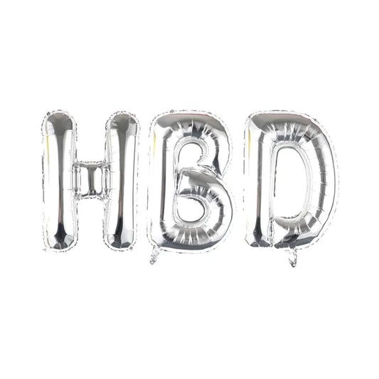 "HBD" foil balloons Buundle Silver 
