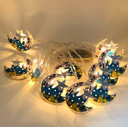 Moon Shaped Blue Printed Metal  Led String Light