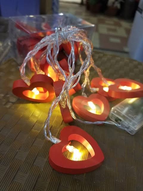Wooden Led Red Heart Shape Fairylight