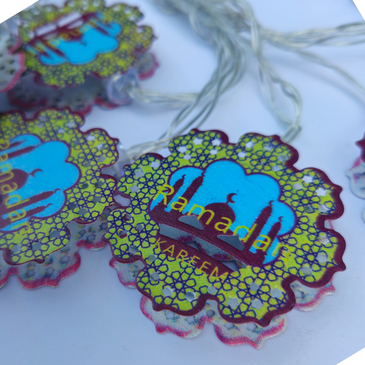 Ramadan Kareem Printed Masjid Shaped Led Metal String Light For Ramadan Decoration And Celebration