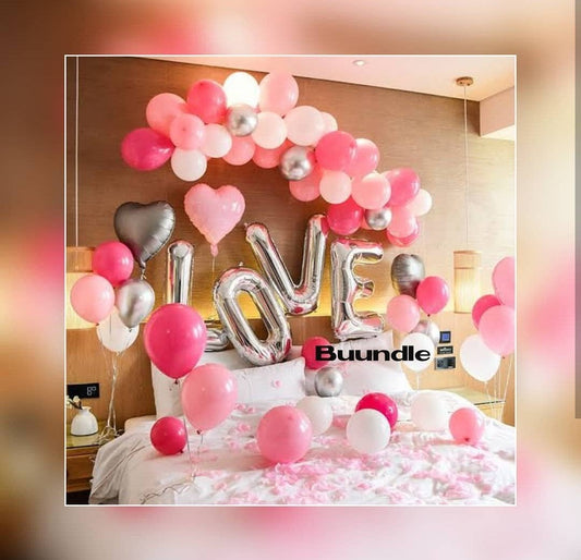 "Love" Pink And Silver Balloons Decor Deal Buundle 