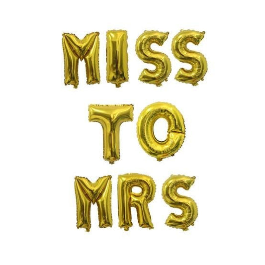 "Miss to Mrs" Foil Balloons In Golden Color Buundle 