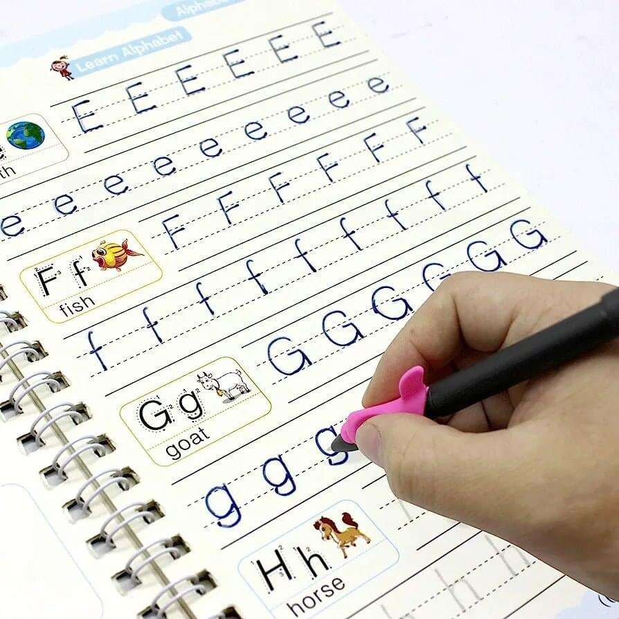 Pack of 4 Reusable Sank Magic Books for kids with Magic Pen - Educational and Learning Gift Buundle 