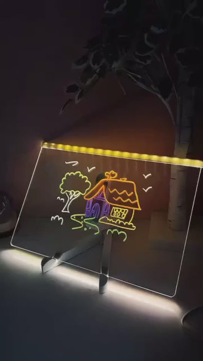 Acrylic LED Writing Message Board | Acrylic Clear Boards Message Board with 7 Colors | LED Note Board Pad with Stand | Adjustable Light Up Kids Drawing Boards