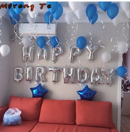 Happy Birthday Foil balloon Silver and Blue Deal- Buundle.com.pk
