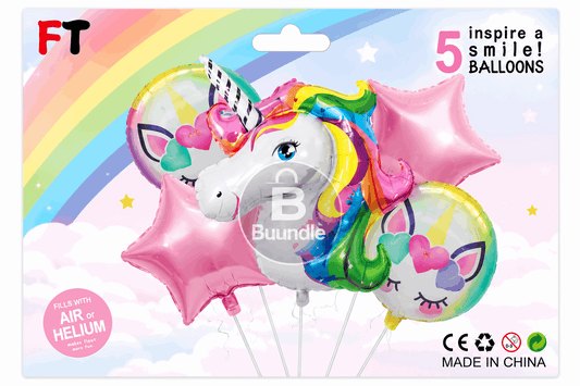 5 Pcs Unicorn Theme Foil Balloons