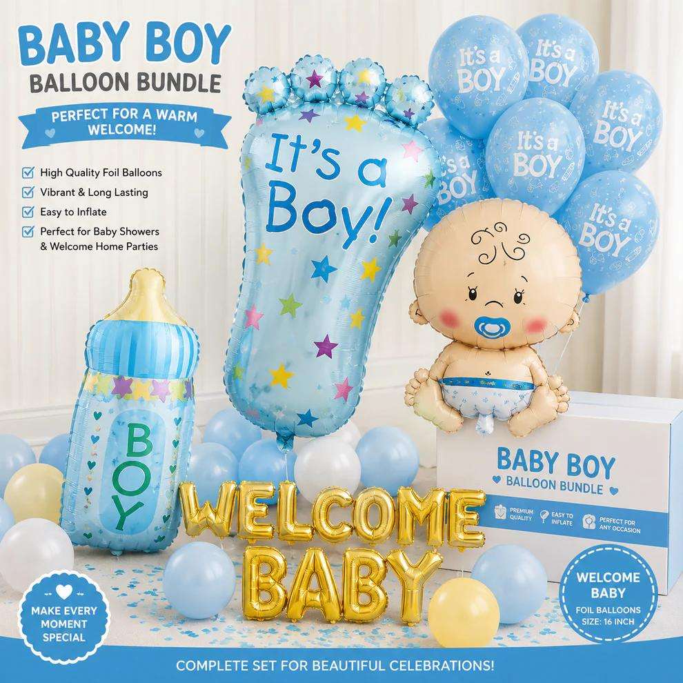 Baby Boy/Girl Welcome Balloons Decoration for Baby's Arrival - Total 102 balloons