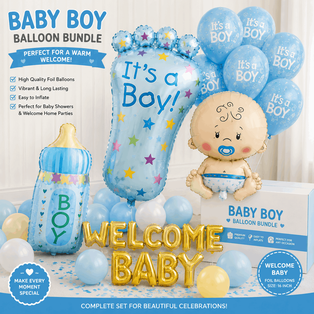 Baby Boy/Girl Welcome Balloons Decoration for Baby's Arrival - Total 102 balloons