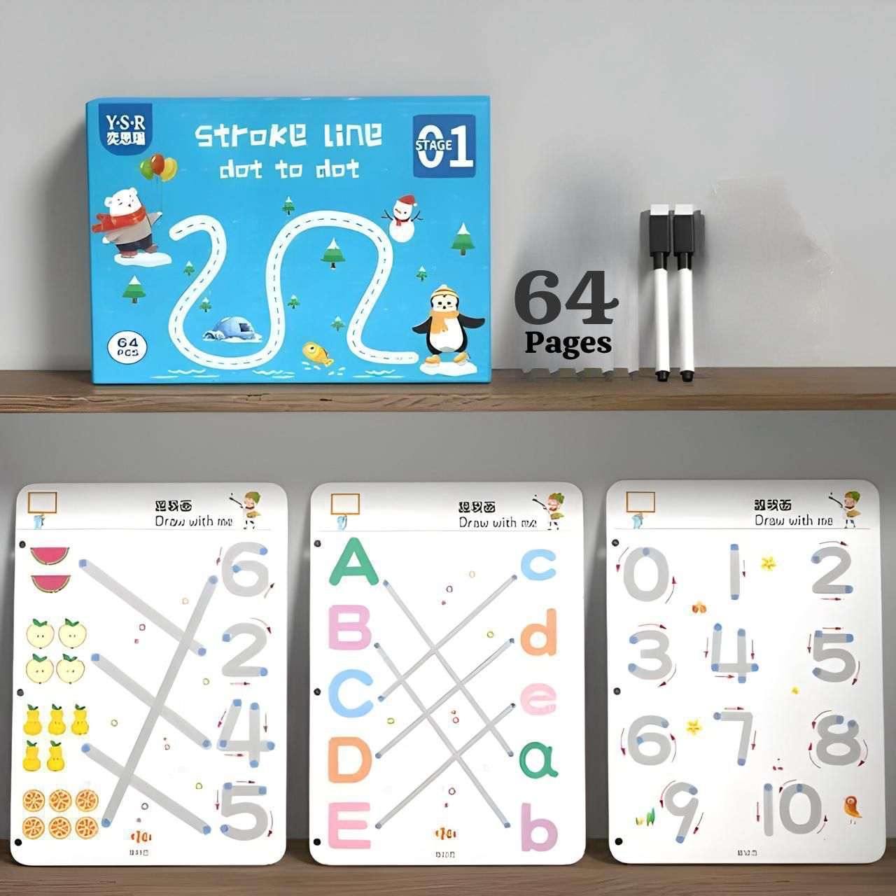 Reusable Educational Tracing Book – 64 Pages + Markers & Eraser for Kids 64 Pages