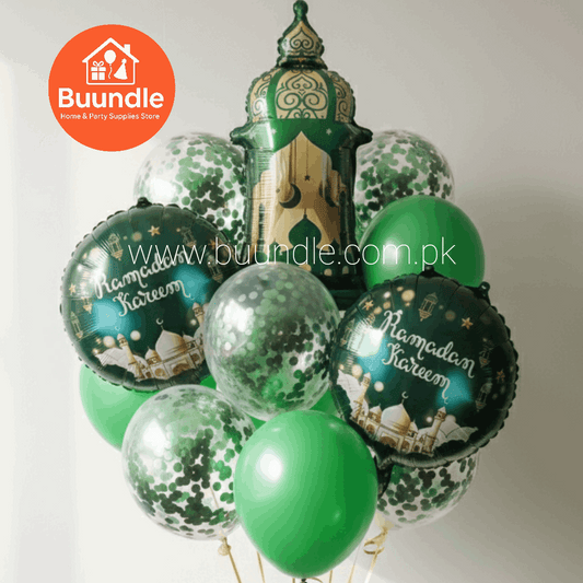 9 Piece Ramadan Decoration Kit Purple Green Mosque Foil Balloons - Islamic