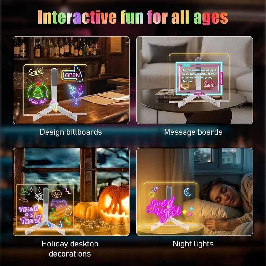 Acrylic LED Writing Message Board | Acrylic Clear Boards Message Board with 7 Colors | LED Note Board Pad with Stand | Adjustable Light Up Kids Drawing Boards