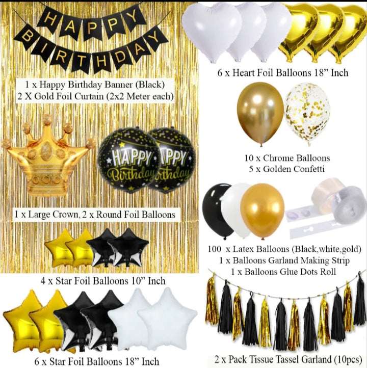 Birthday Decoration Set (Black, White and Gold)