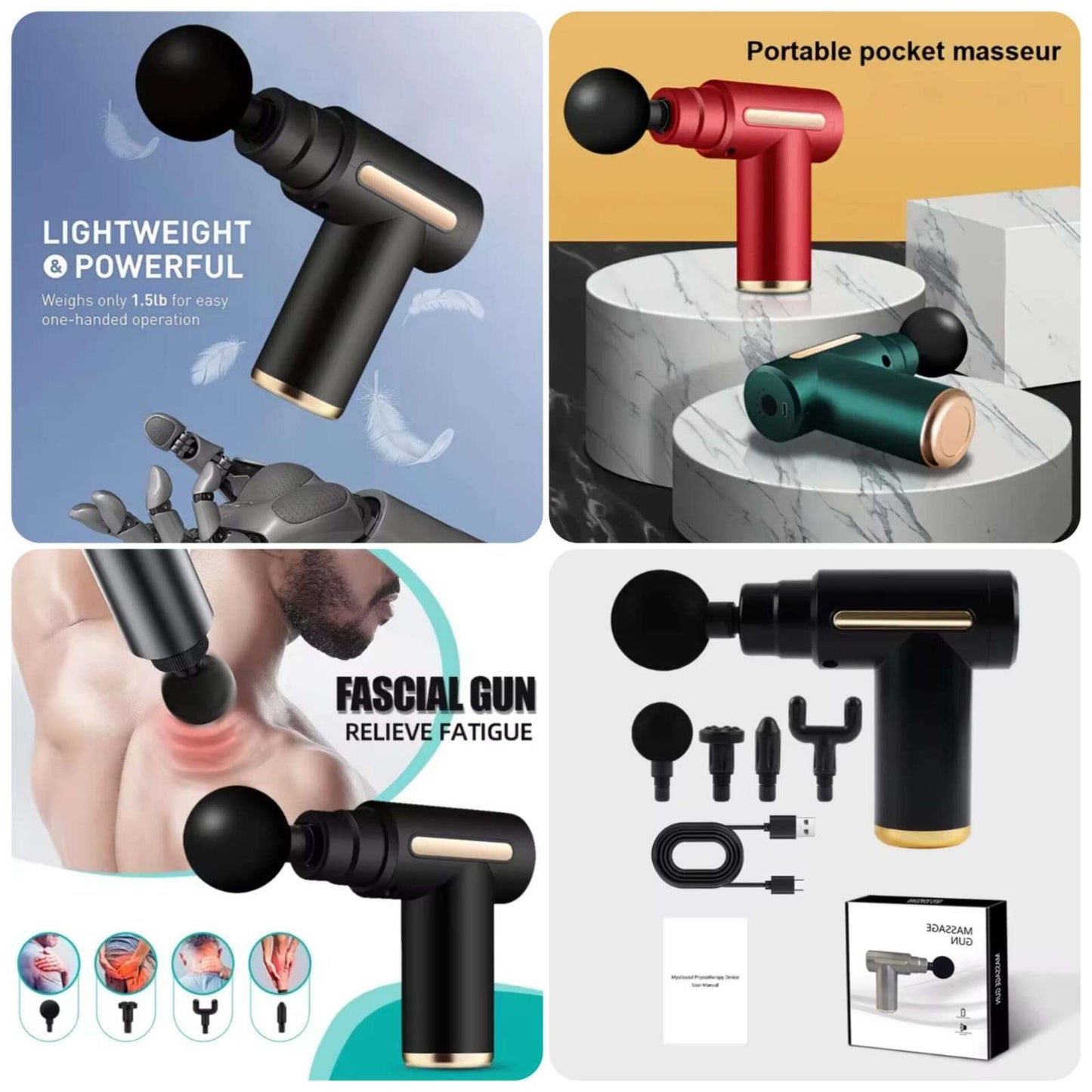 Massage Gun 4 in 1 Multifunctional, Full Body Massage Equipment Set for Deep Tissue Relief & Full Body Relaxation
