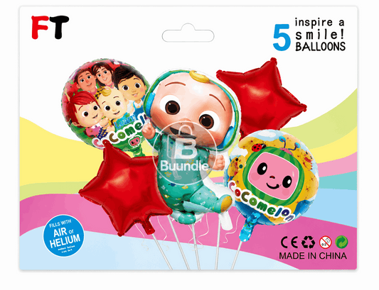 5 Pcs Cocomelon Theme Foil Balloons
