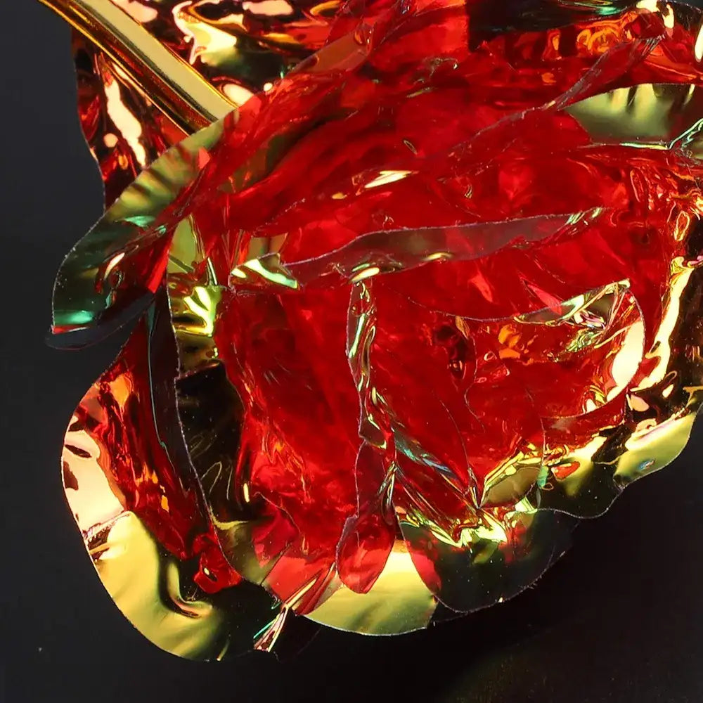 24K Aluminum Foil Plated Red Rose with Love Stand Packed in a box