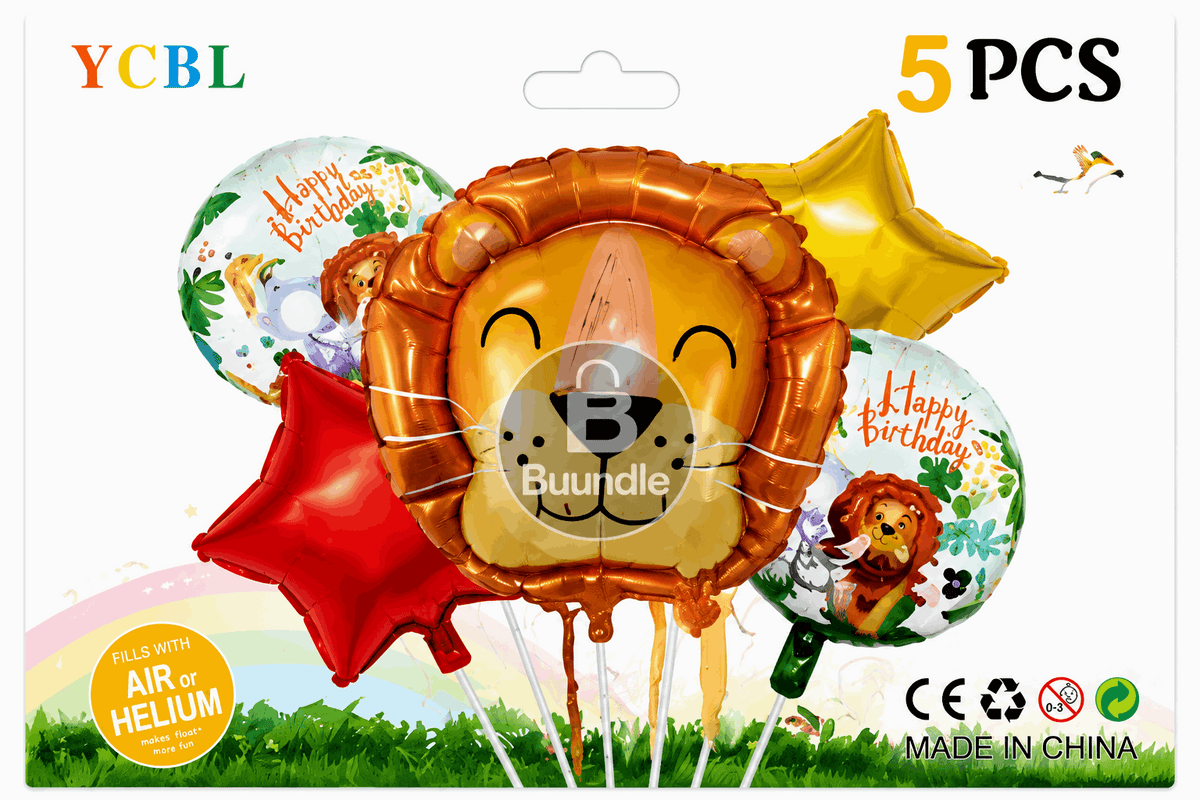 5 Pcs Lion/ Jungle Theme Foil Balloons