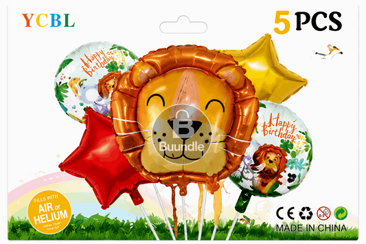 5 Pcs Lion/ Jungle Theme Foil Balloons