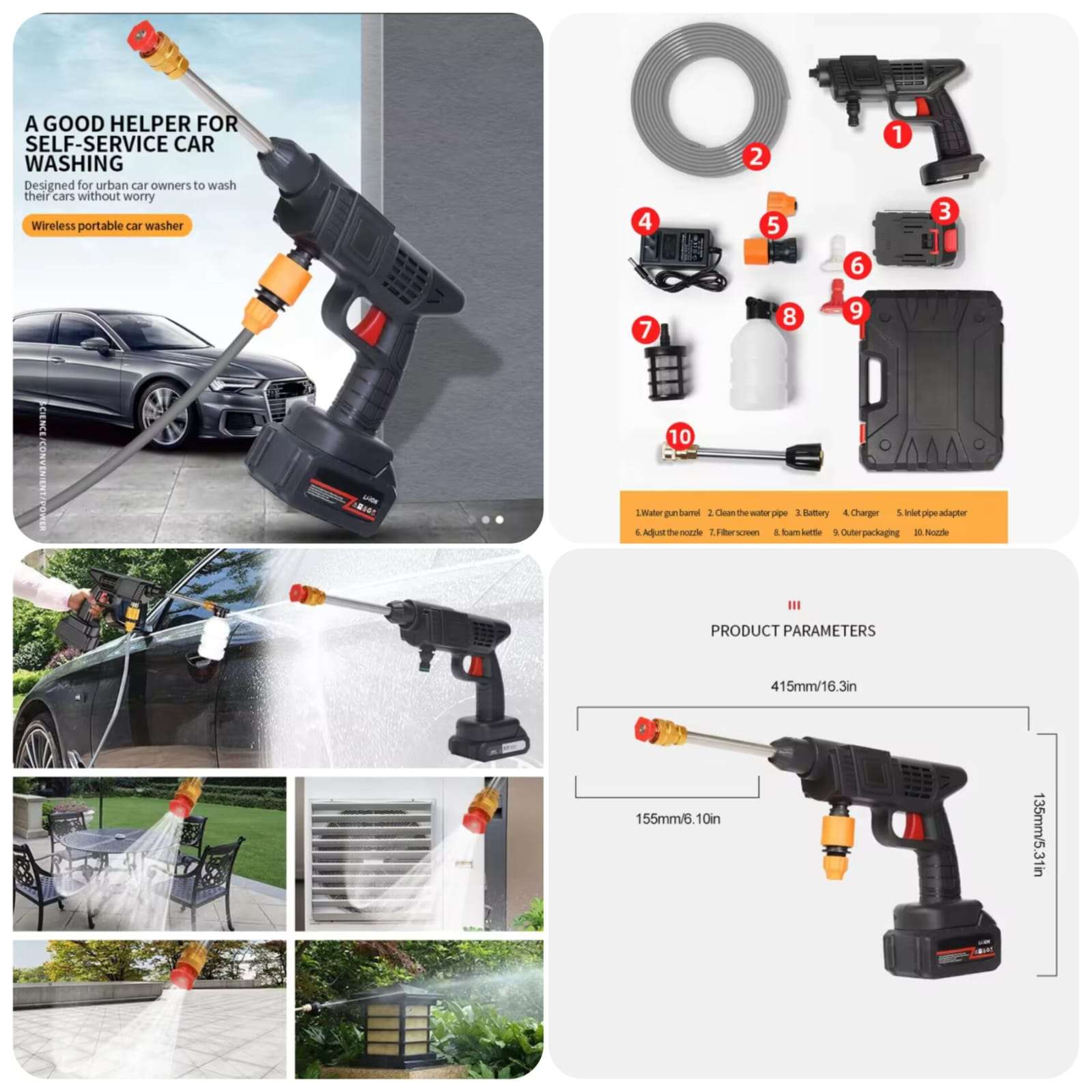 High Pressure Washer Rechargeable Gun 48V - Car Wash Machine Pump - Solar Panel Cleaner - Car - Fence - Wall - Floor Cleaning