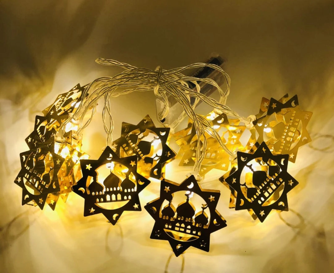 Metal Round Mosque Shaped Ramadan Mubarak/ Eid Mubarak Decoration Fairy Light