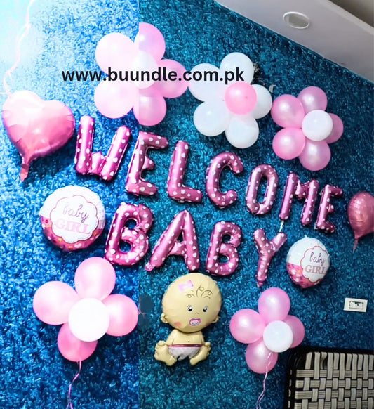 WELCOME BABY Pink Balloons Decoration