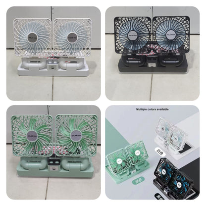 Rechargeable Dual Solar Fan, Small Cooling Ventilator, Rechargeable Outdoor Fan