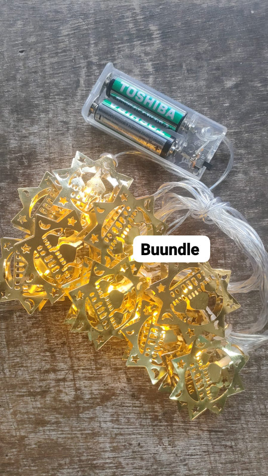 Metal Round Mosque Shaped Ramadan Mubarak/ Eid Mubarak Decoration Fairy Light