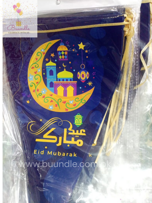 Blue Eid Mubarak Flags Pack of 10 For Eid Theme Decoration