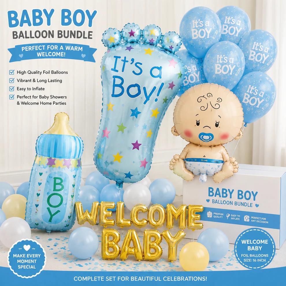 Baby Boy/Girl Welcome Balloons Decoration for Baby's Arrival - Total 102 balloons