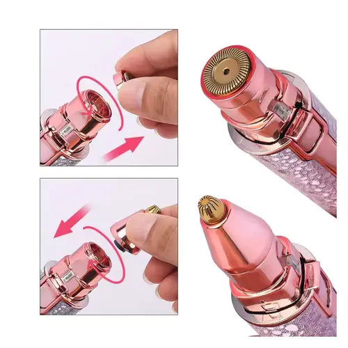 Electric Flawless Eyebrow Trimmer for Women – 2-in-1 Facial Hair Remover Shaver Kit with LED Light, USB Charging, Cleaning Brush & Precision Razor | Rose Gold Glitter