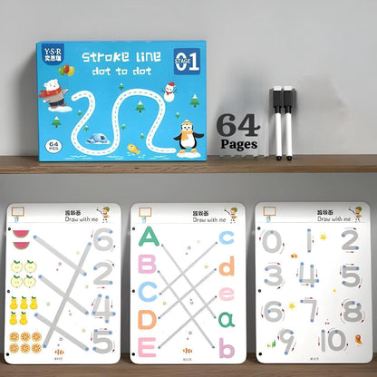 Reusable Educational Tracing Book – 64 Pages + Markers & Eraser for Kids 64 Pages