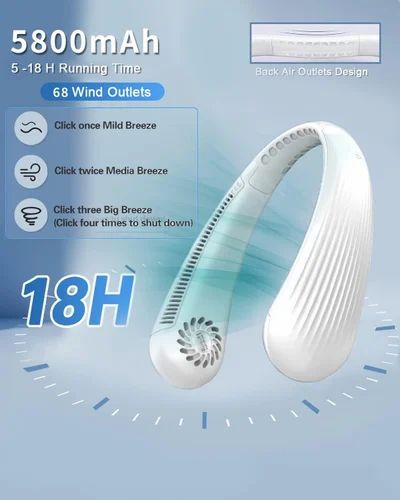 Rechargeable Adjustable Neck Fan - Stay Cool and Comfortable with 3 Speeds