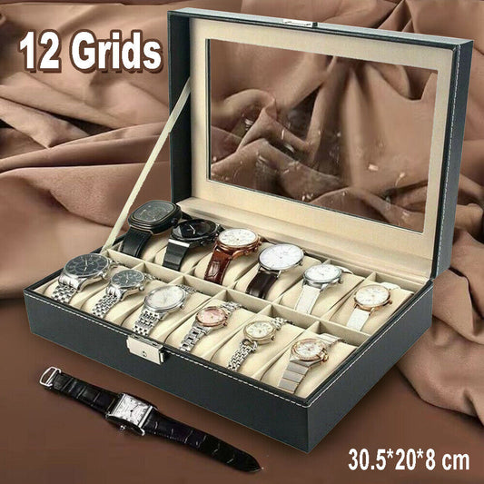 12 grid leather watch storage box  