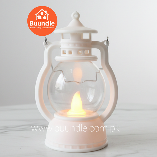 Modern White LED Hurricane Lantern with LED candle