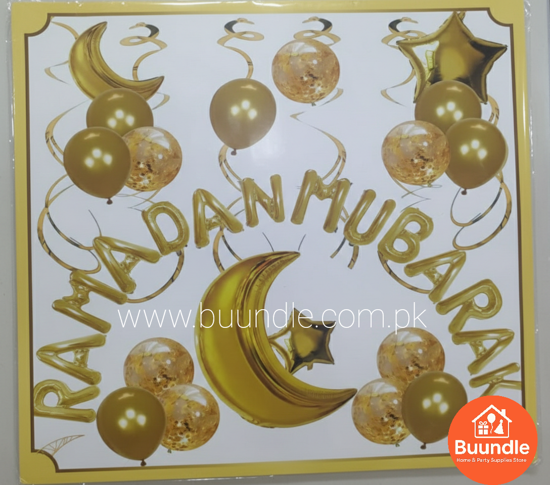 Ramadan Mubarak Balloon Decoration Set – Foil Letter Balloons, Crescent Moon and Star