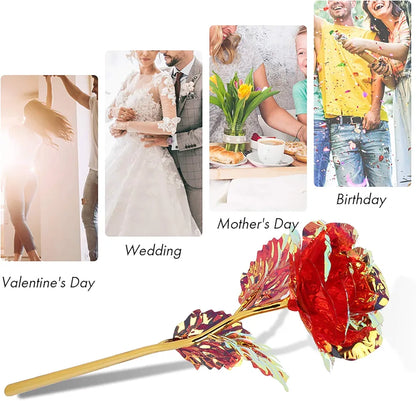 24K Aluminum Foil Plated Red Rose with Love Stand Packed in a box