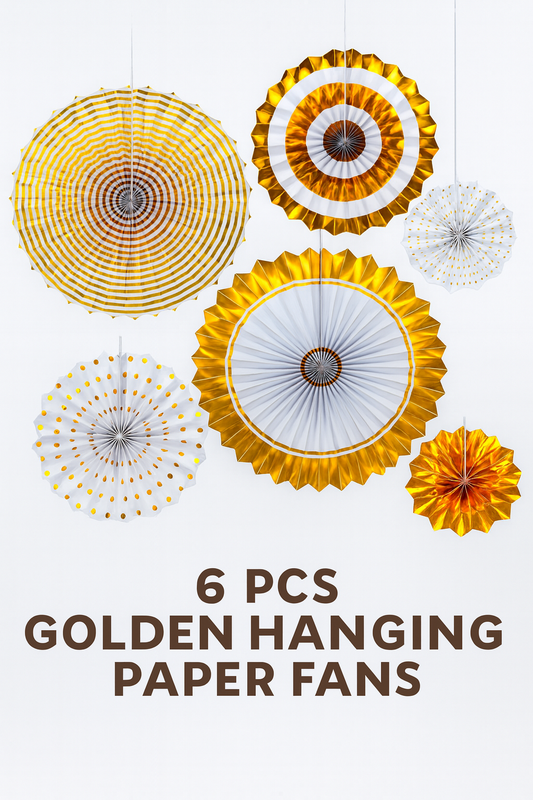  6 pcs Golden hanging paper fans 