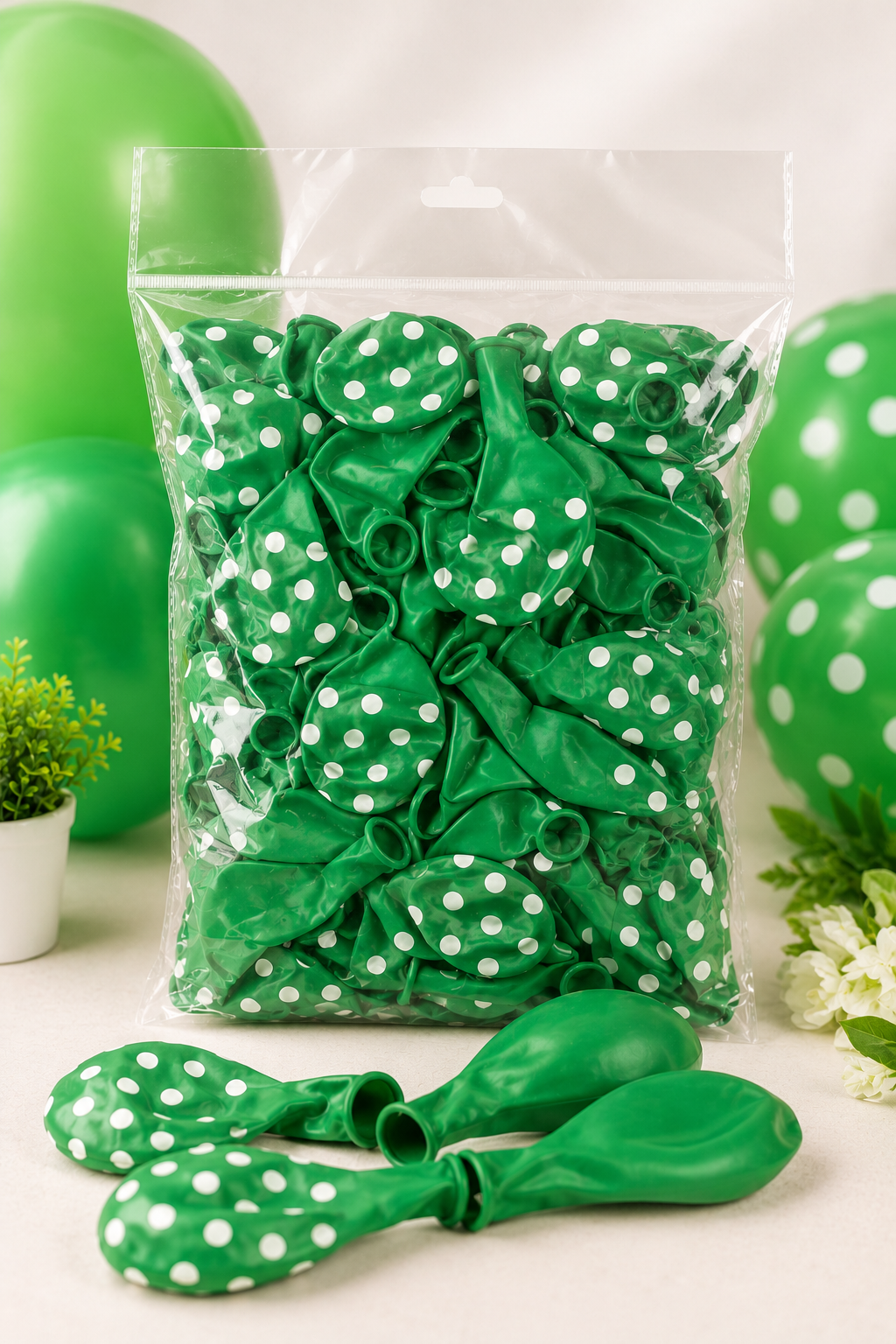 14 August Independence Day Decoration Latex Balloons – Dark Green & Green Polka Dot (Pack of 100)