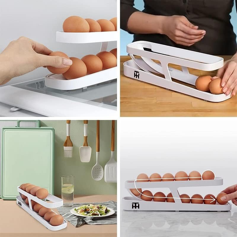 Automatic Scrolling Egg Rack, Double Layer Egg Dispenser, Counter Top Egg Storage Tray